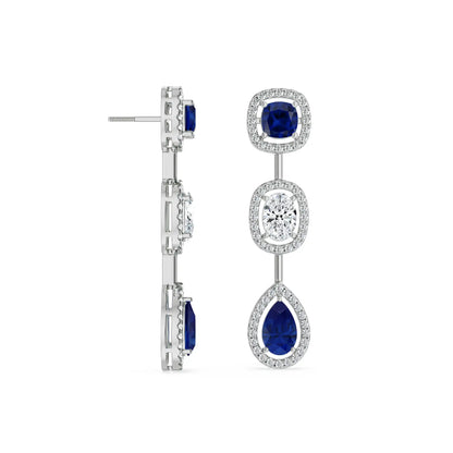 Blue Sapphire Lab Diamond Drop Earrings- left view