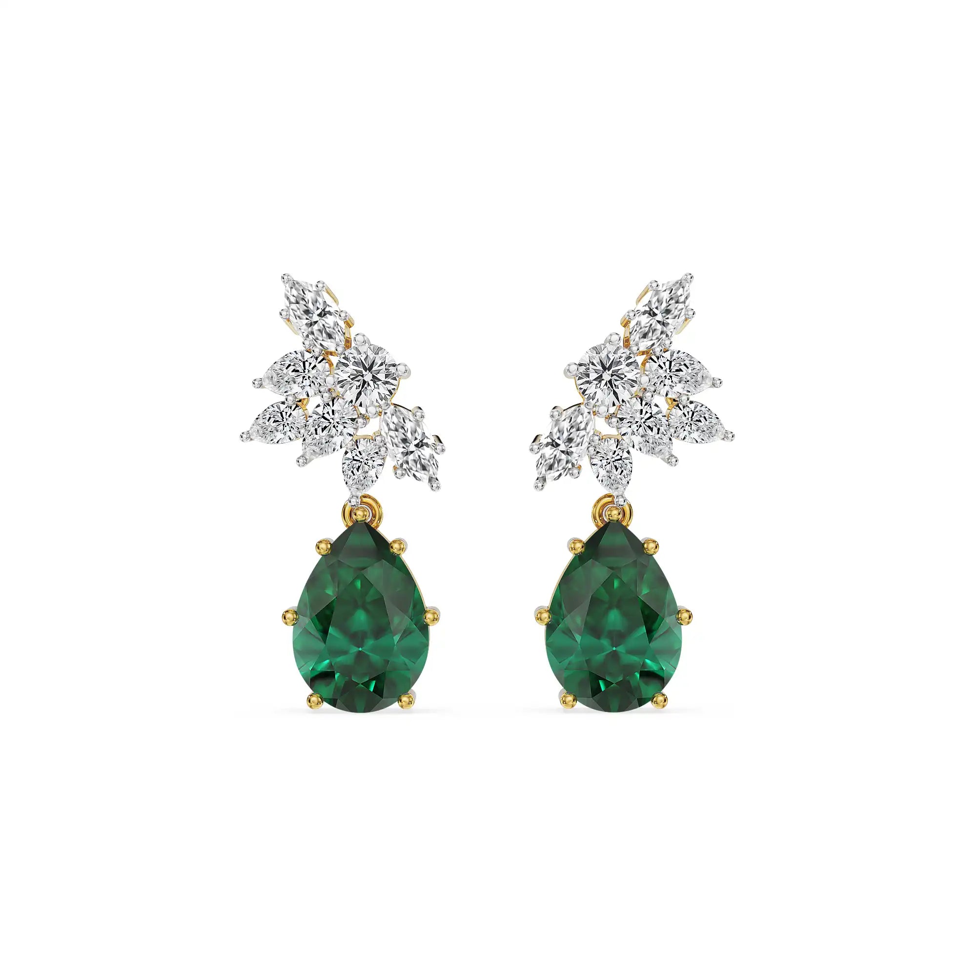 Emerald Bliss Lab Grown Diamond Earrings - front view in 9KT