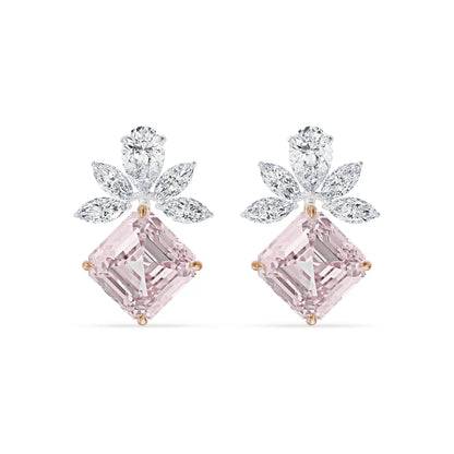 Floral Pink Lab Grown Diamond Earrings - front view in 9KT