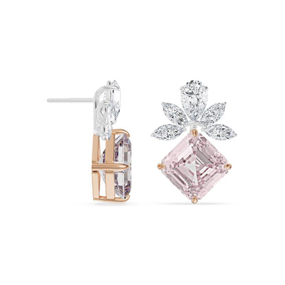 Floral Pink Lab Grown Diamond Pendant Set Earring - perspective view