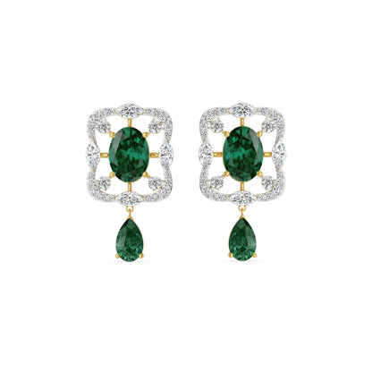 Romi Emerald Lab Grown Diamond Earrings - front view in 9KT
