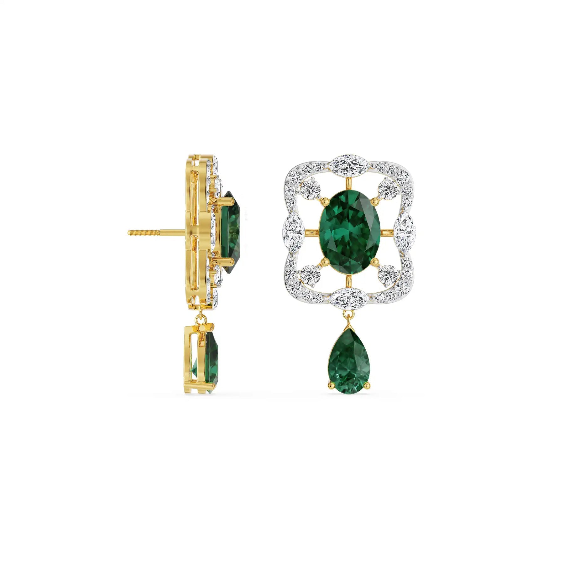 Romi Emerald Lab Grown Diamond Pendant Set Earring - perspective view