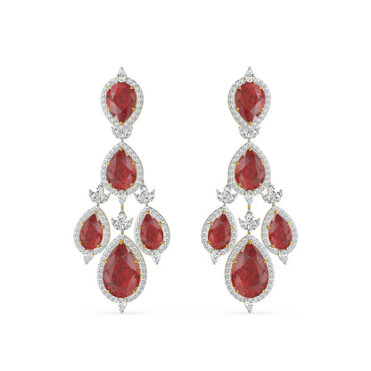 Ruby Pear Lab Diamond Dangle Earrings - front view