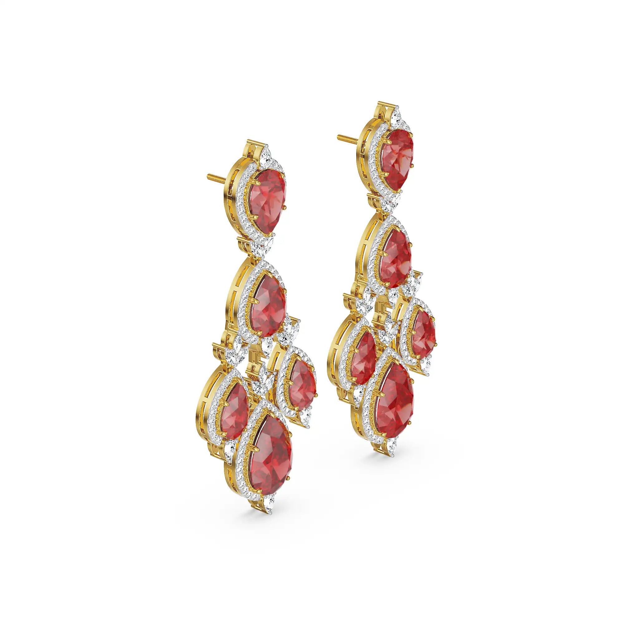Ruby Pear Lab Diamond Dangle Earrings - side view