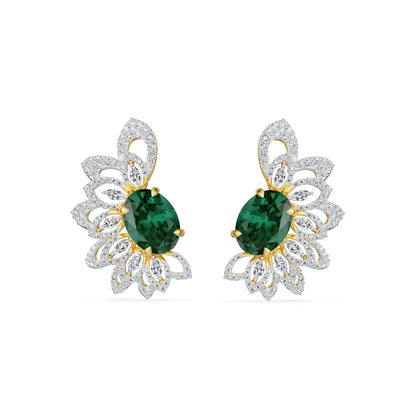 Butterfly Emerald Lab Grown Diamond Earrings - front view in 9KT
