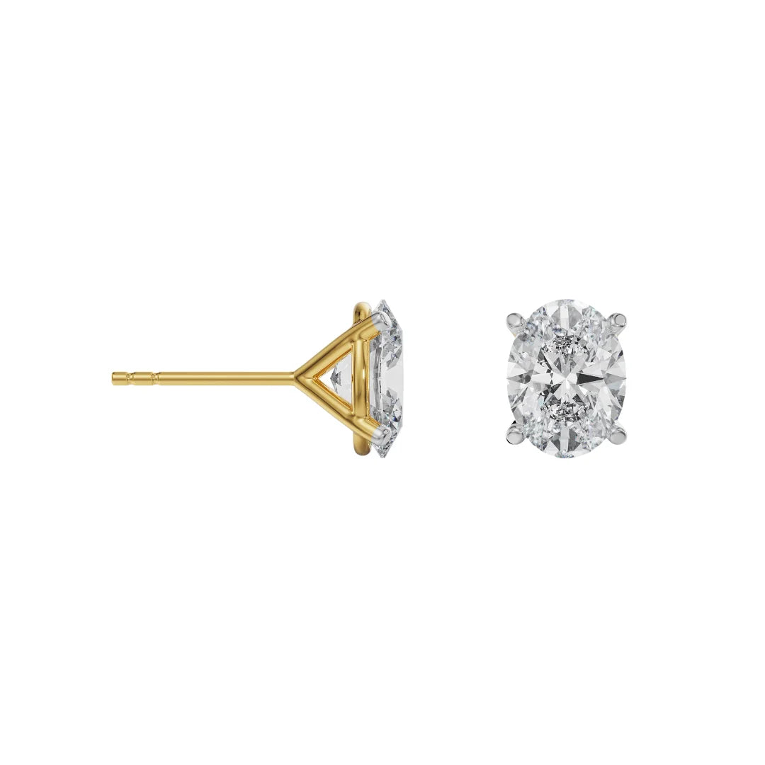 0.5 CT Oval Solitaire Lab Grown Diamond Studs - perspective view in 9KT