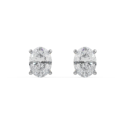 2 CT Oval Solitaire Lab Grown Diamond Studs - Front View