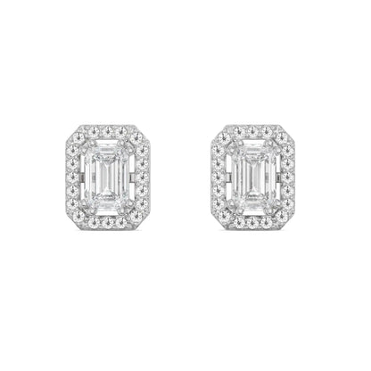 1 CT Shimmering Halo Emerald Lab Diamond Earrings - Front View