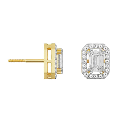 1 CT Shimmering Halo Emerald Lab Diamond Earrings - perspective view