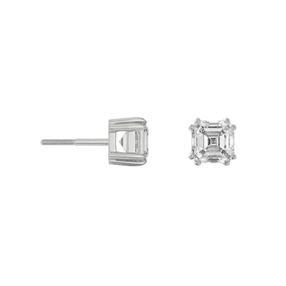 0.5 CT Asscher Lab Grown Diamond Studs - perspective view in 9KT