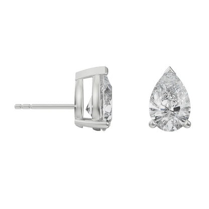 2 CT Pear Solitaire Lab Grown Diamond Studs - perspective view