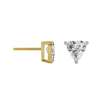 2 CT Trillion Curved Solitaire Lab Diamond Studs - perspective view in 9KT