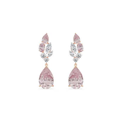 Pink Sapphire Lab Diamond Drop Earrings - front view in 9KT