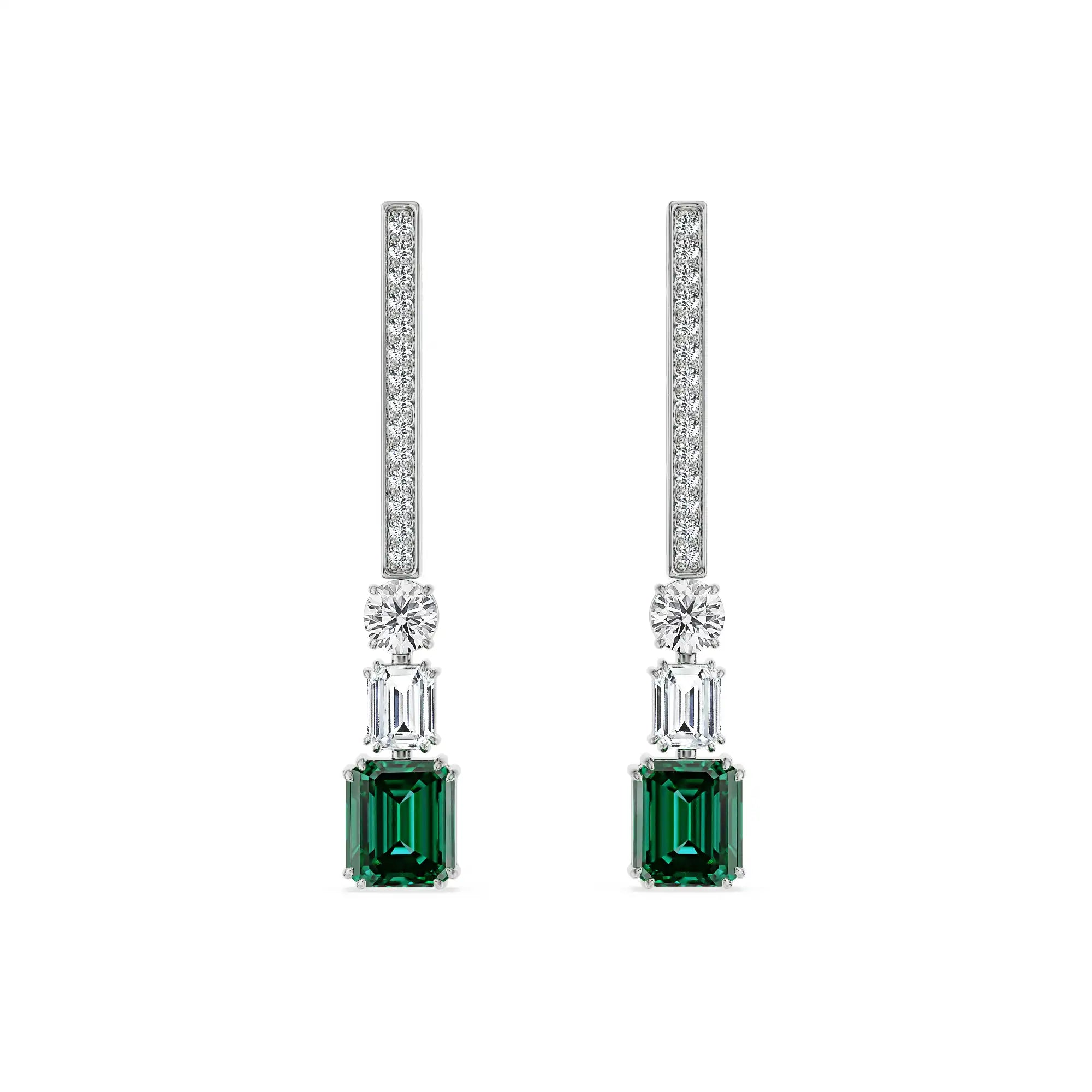 Nina Emerald Lab Diamond Drop Earrings - front view in 9KT