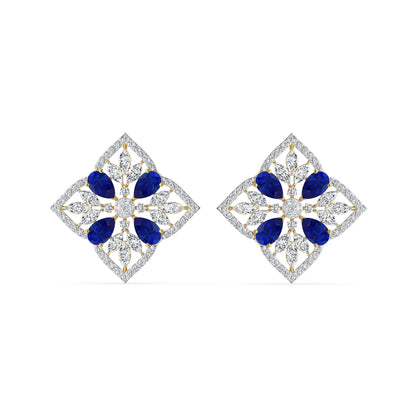 Blue Sapphire Lab Diamond Glamour Studs 9KT
