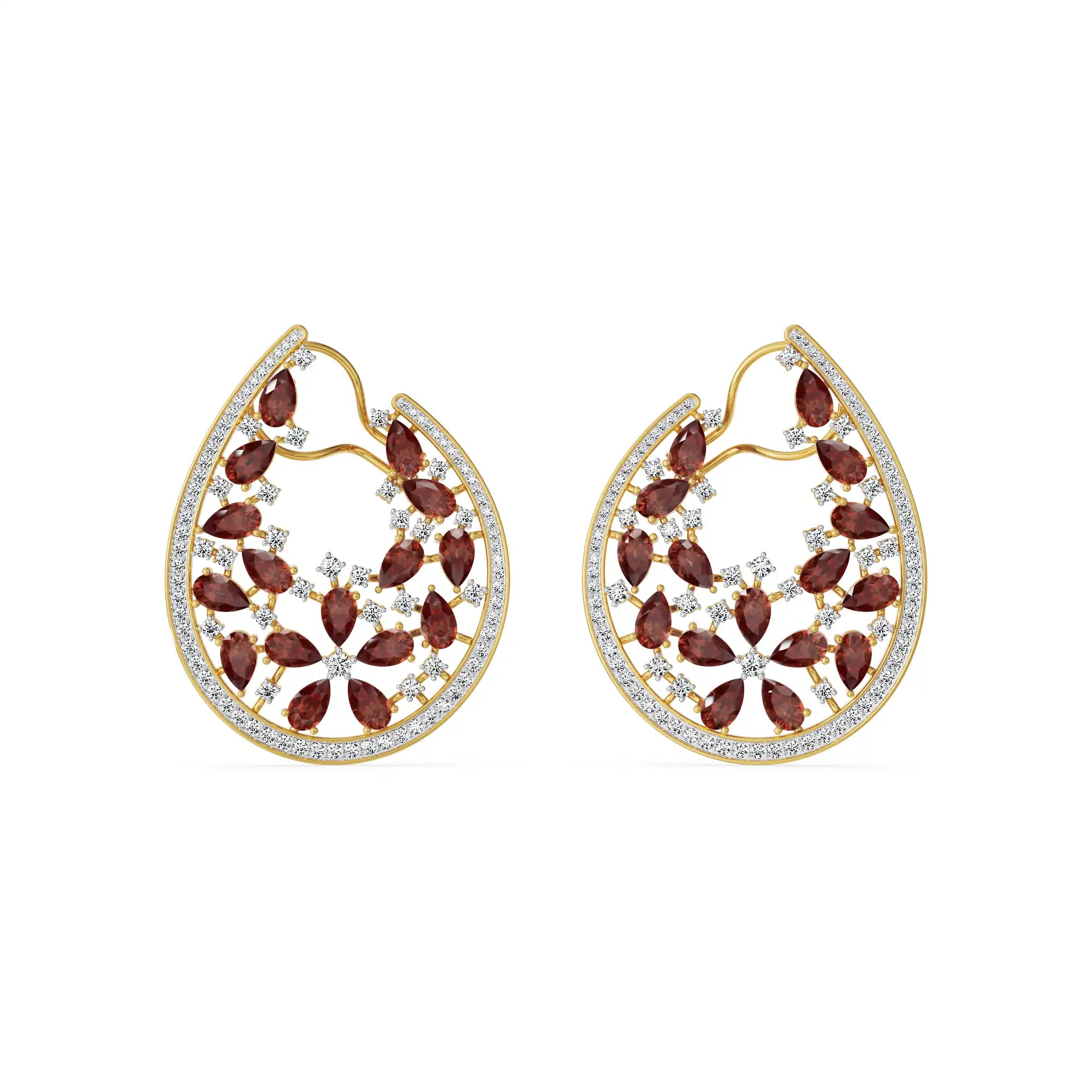 Garnet Lab Grown Diamond Festive Earrings - Front view in 9KT
