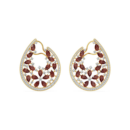 Garnet Lab Grown Diamond Festive Earrings - Front view in 9KT