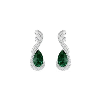 Geneva Emerald Lab Diamond Drop Earrings - Front view in 9KT