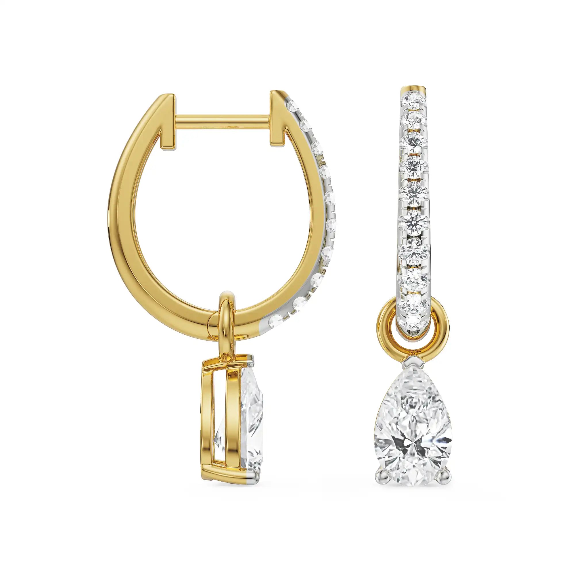 Perfect Pear Lab Grown Diamond Hoops - perspective view