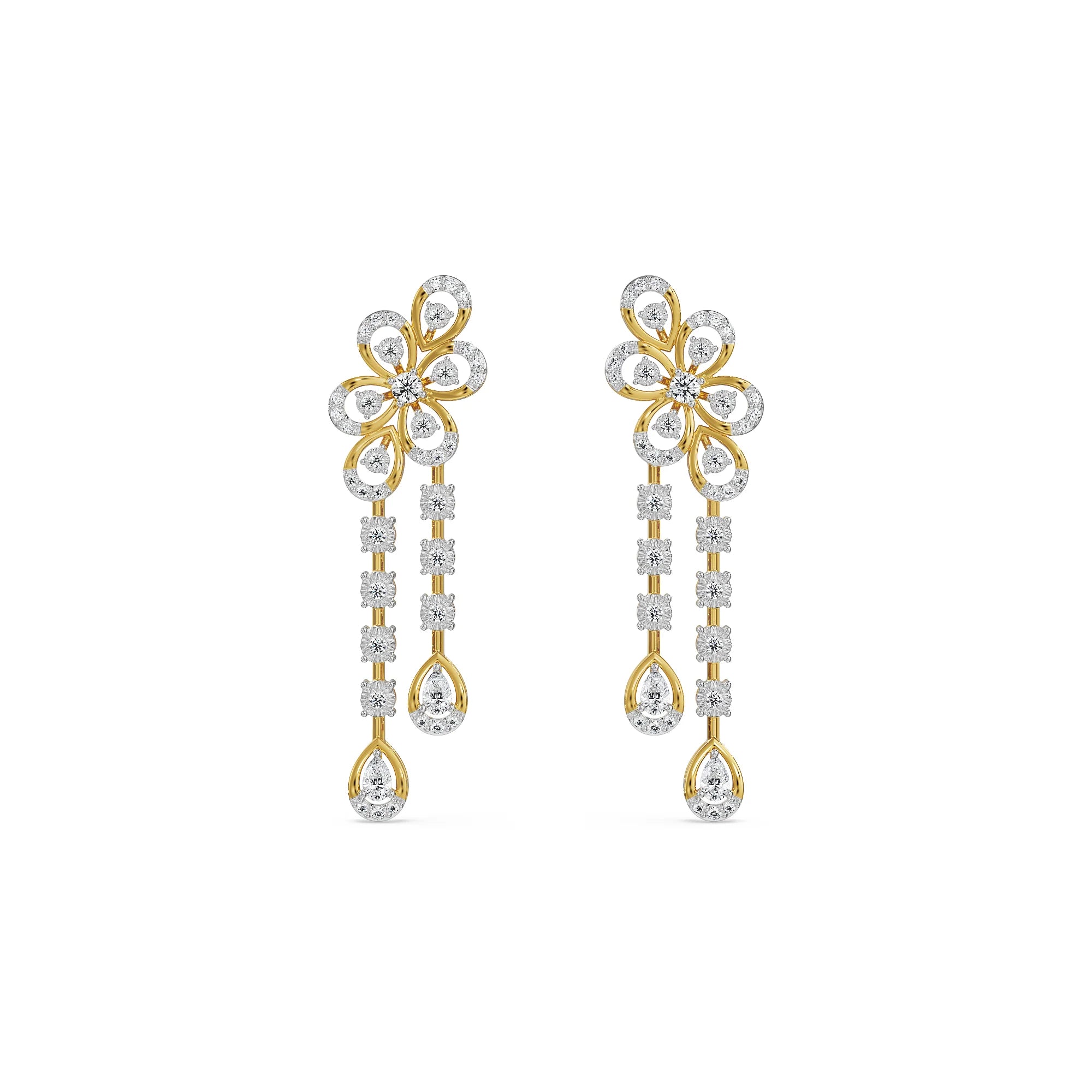 Lush Bloom Lab Grown Diamond Earrings - front view in 9KT