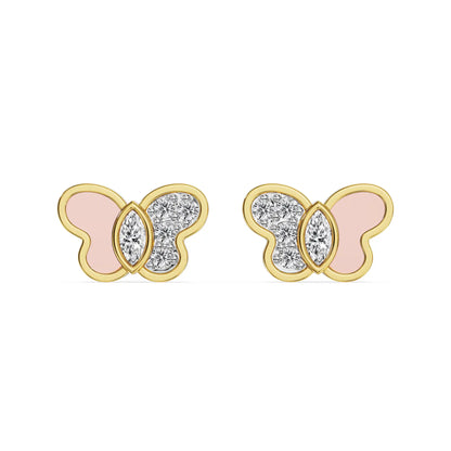 Pink Wings Lab Grown Diamond Studs - front view in 9KT