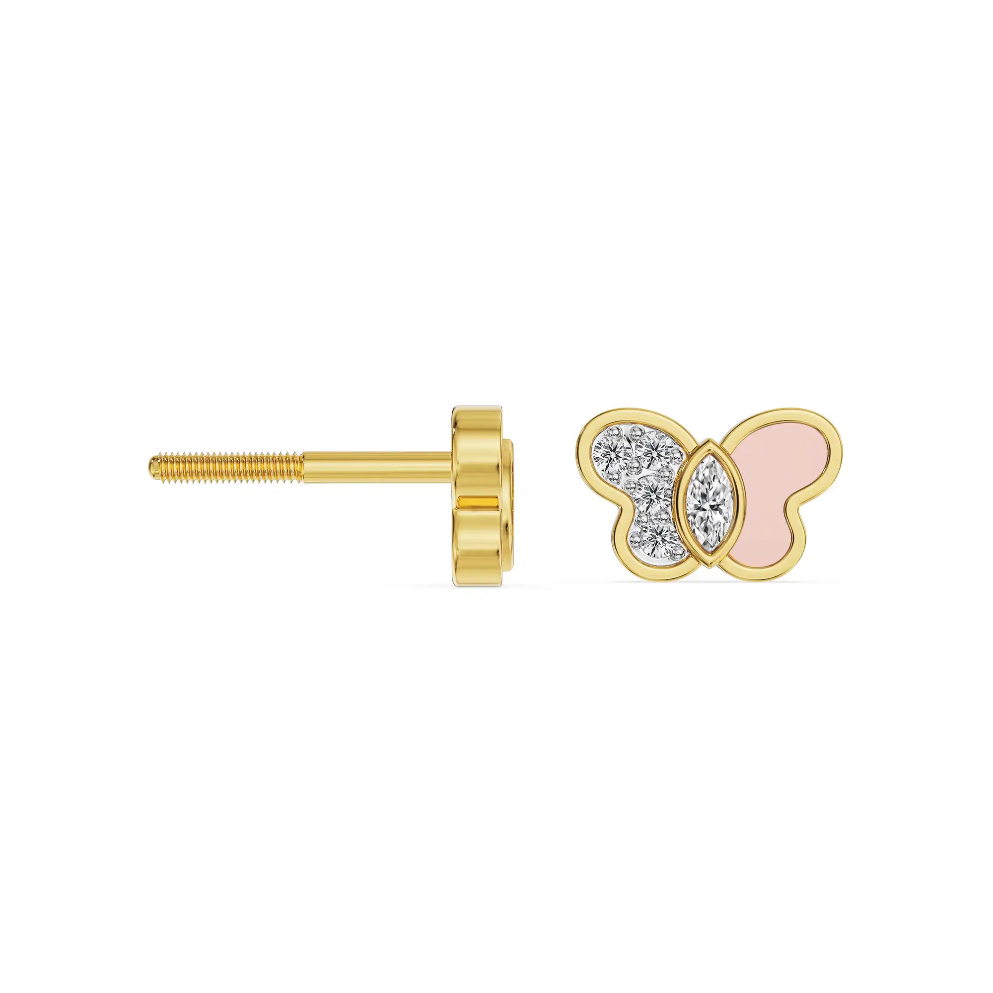 Pink Wings Lab Grown Diamond Studs - perspective view