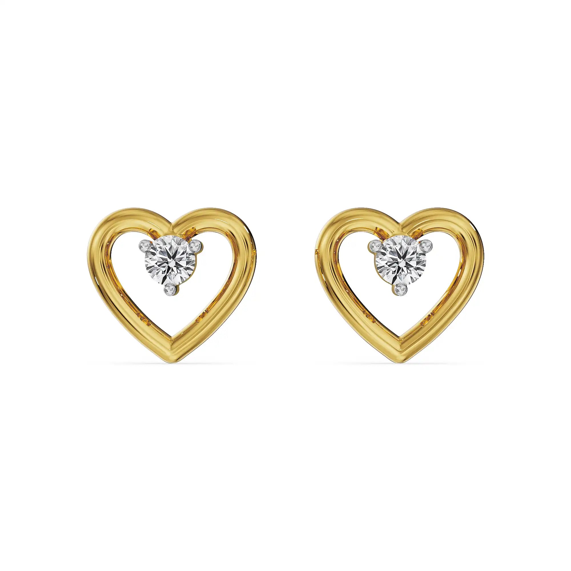 Playful Heart Lab Grown Diamond Studs - front view in 9KT