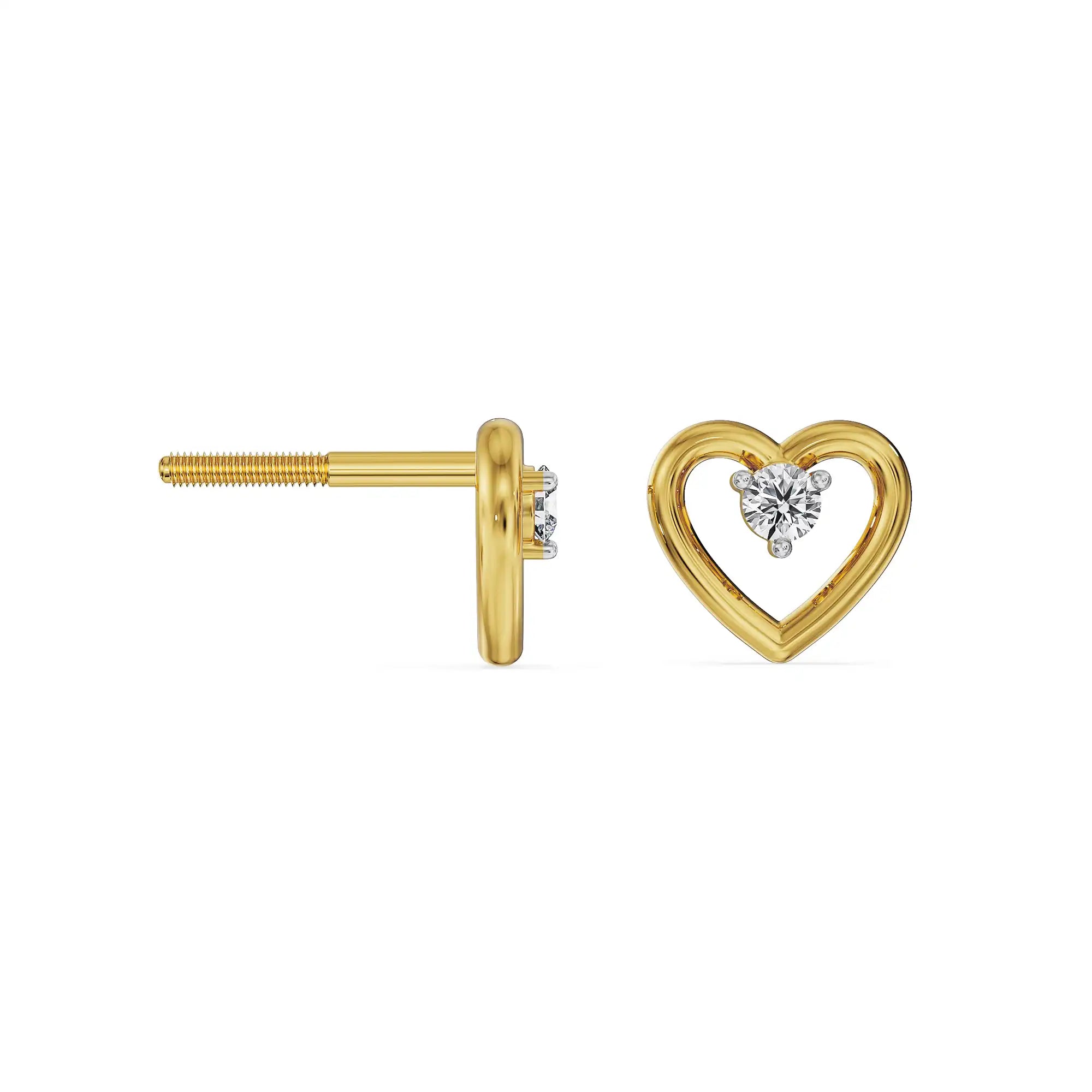 Playful Heart Lab Grown Diamond Studs - perspective view