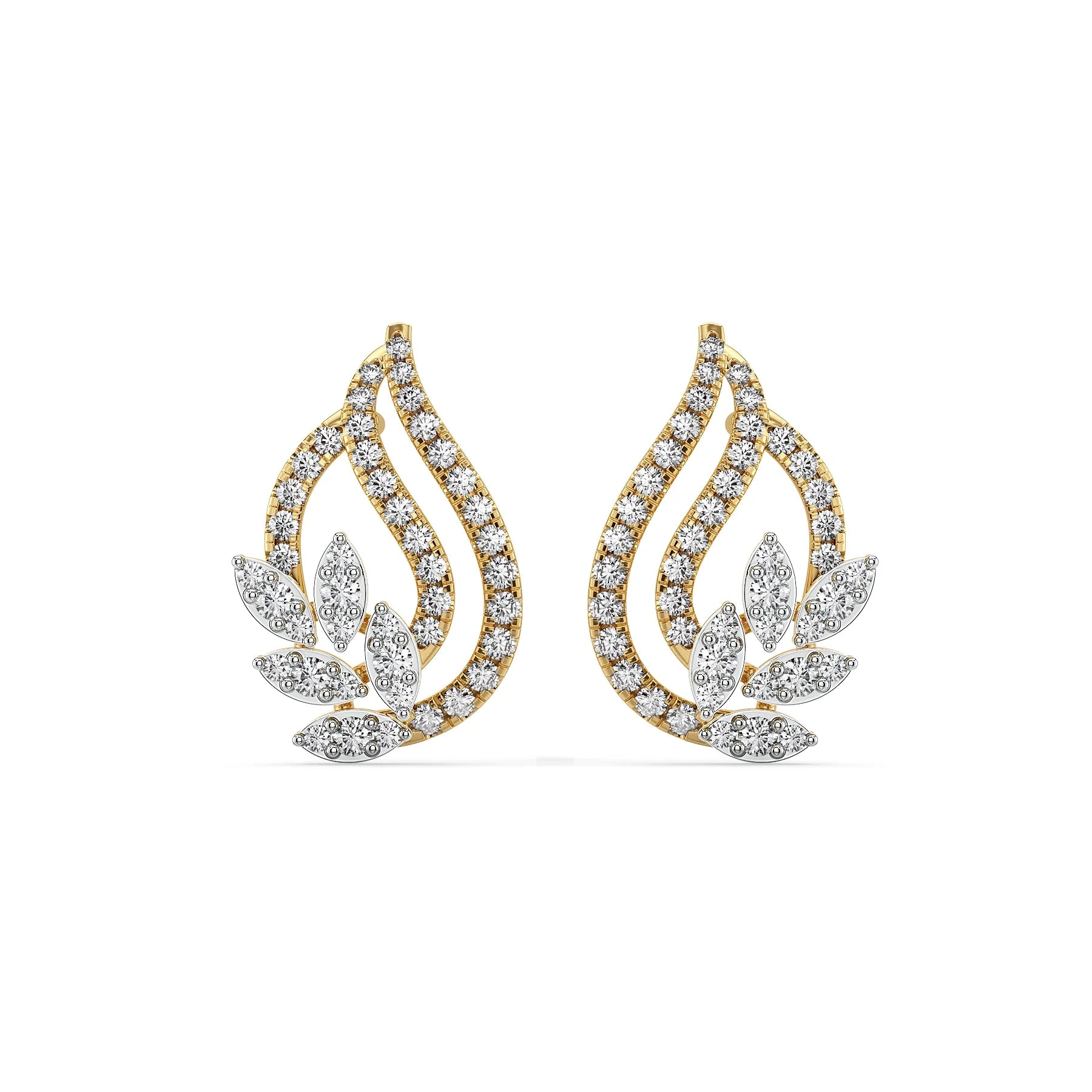 Leafy Bloom Lab Grown Diamond Earrings - front view in 9KT