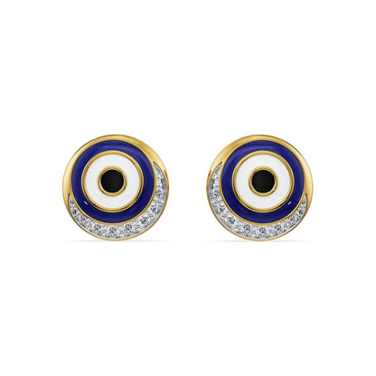 Mystic Gaze Evil Eye Lab Diamond Studs - front view in 9KT