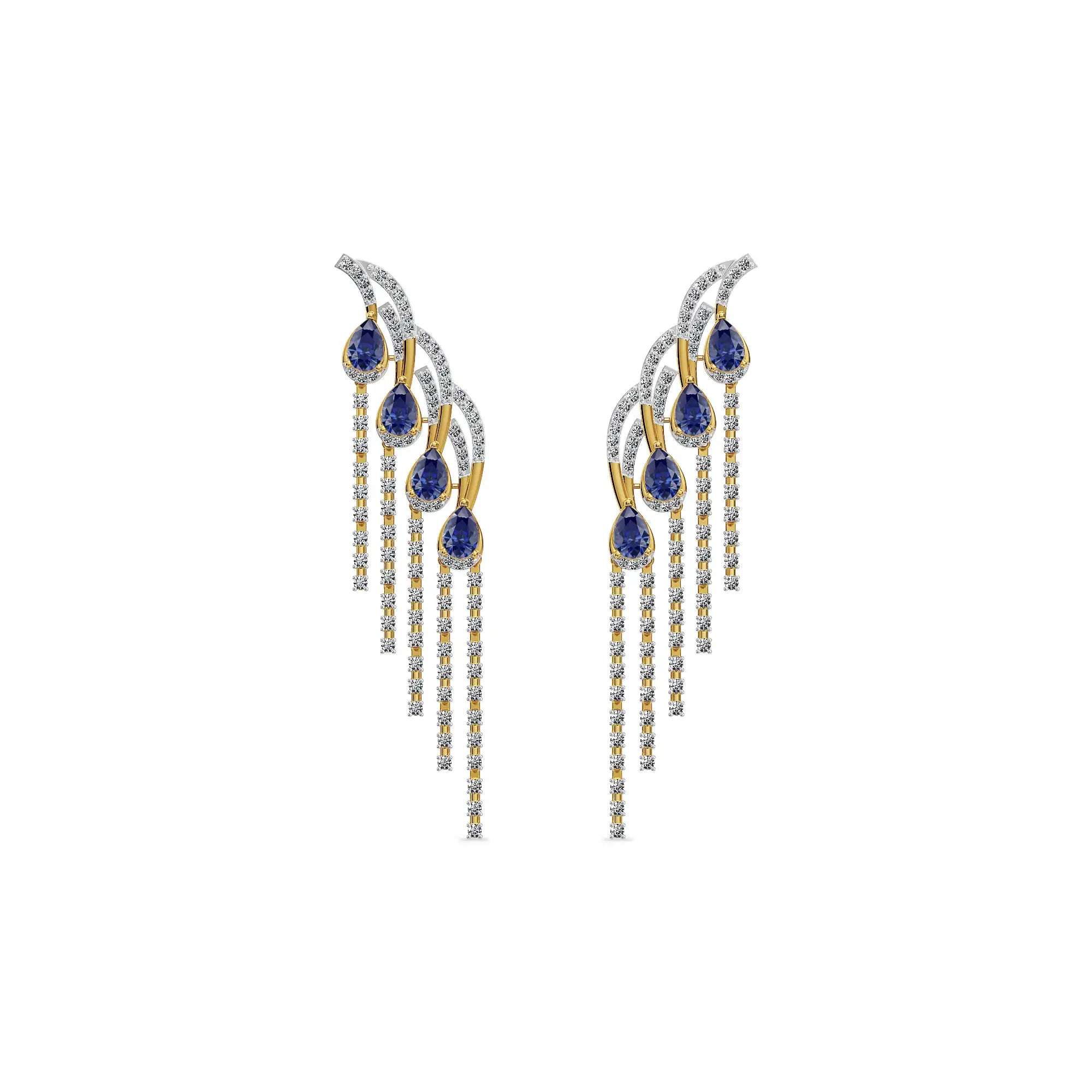 Blue Ember Lab Grown Diamond Chandelier Earrings -Front View in 9KT