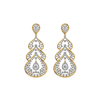 Moonlit Cascade Lab Grown Diamond Chandelier Earrings - Front view in 9KT