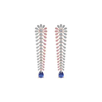 Sapphire Fern Lab Grown Diamond Chandelier Earrings - Front view