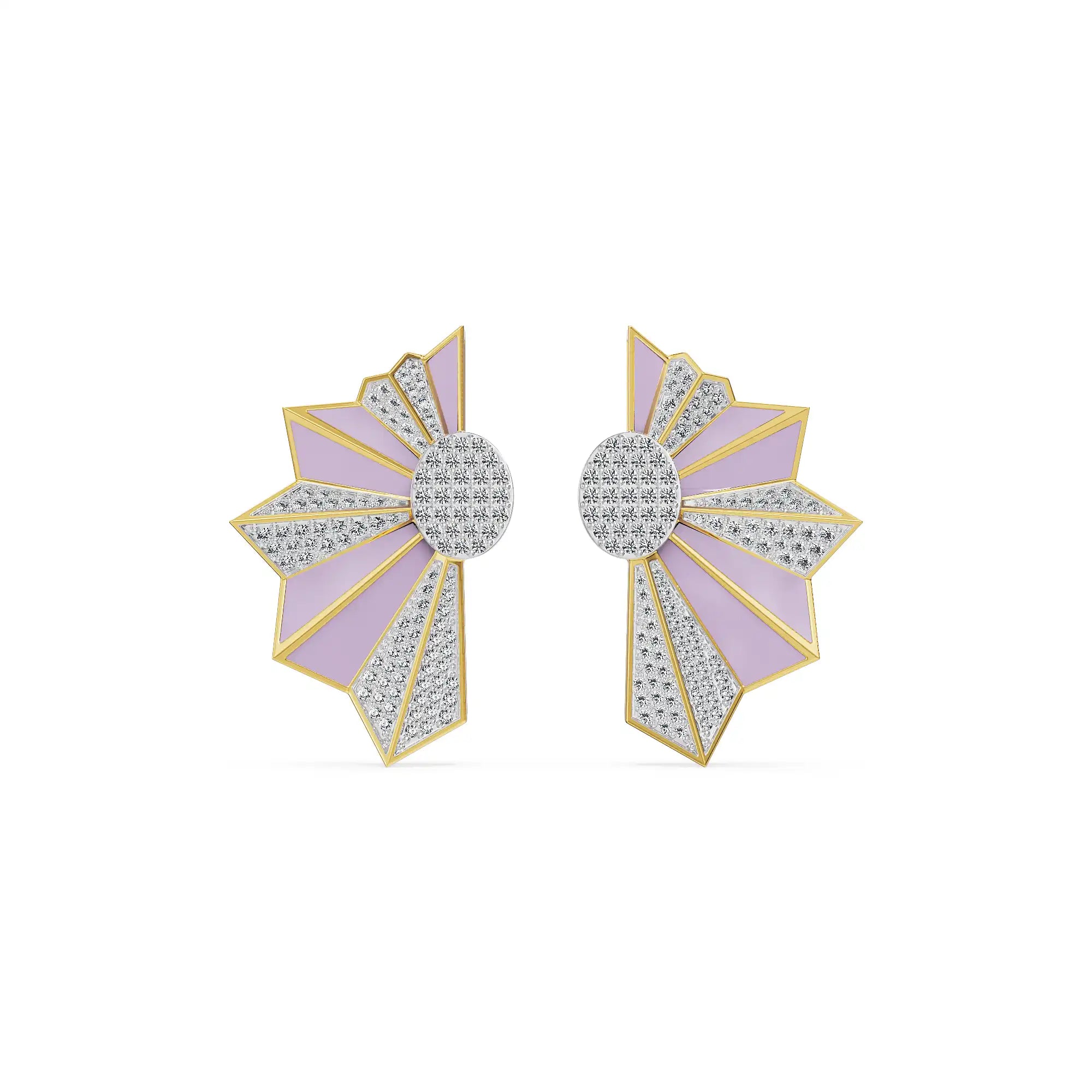 Lilac Art Deco Lab Grown Diamond Earrings - front view