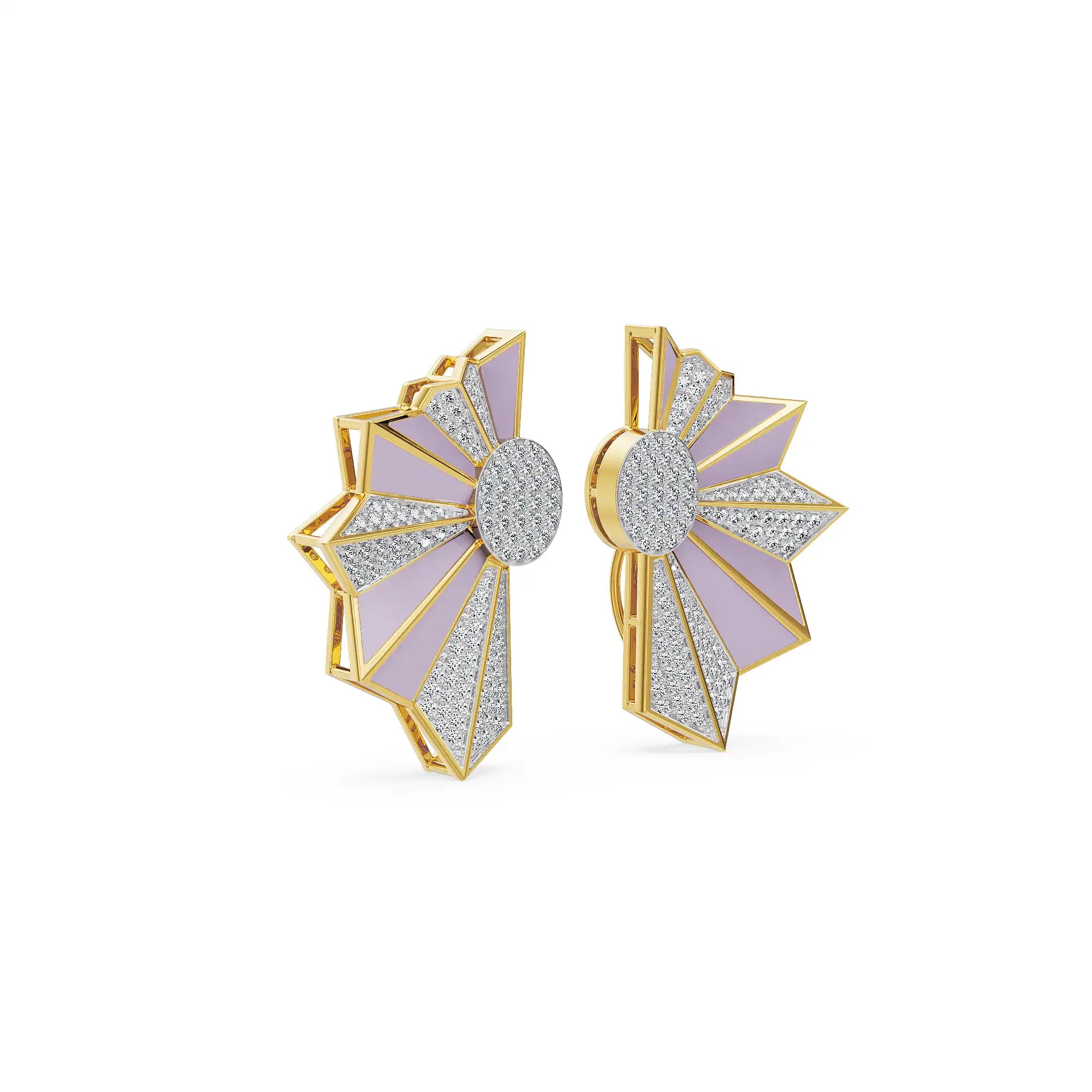 Lilac Art Deco Lab Grown Diamond Earrings - side view