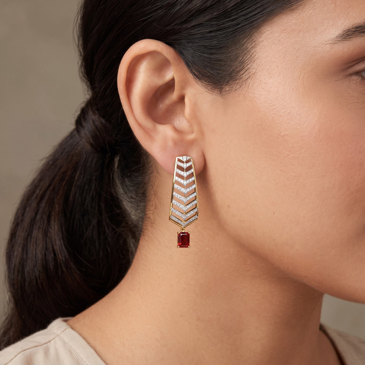 Ruby Drop Elegant Lab Grown Diamond Earrings