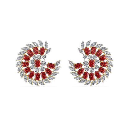 Ruby Spiral Aura Lab Grown Diamond Earrings
