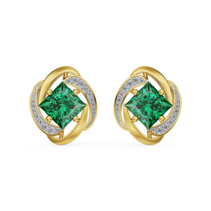 Emerald Aura Knot Lab Grown Diamond Earrings