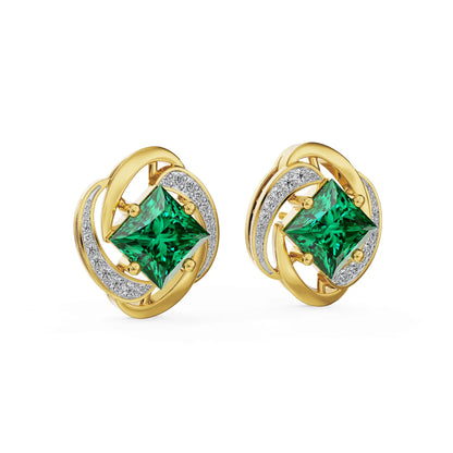 Emerald Aura Knot Lab Grown Diamond Earrings