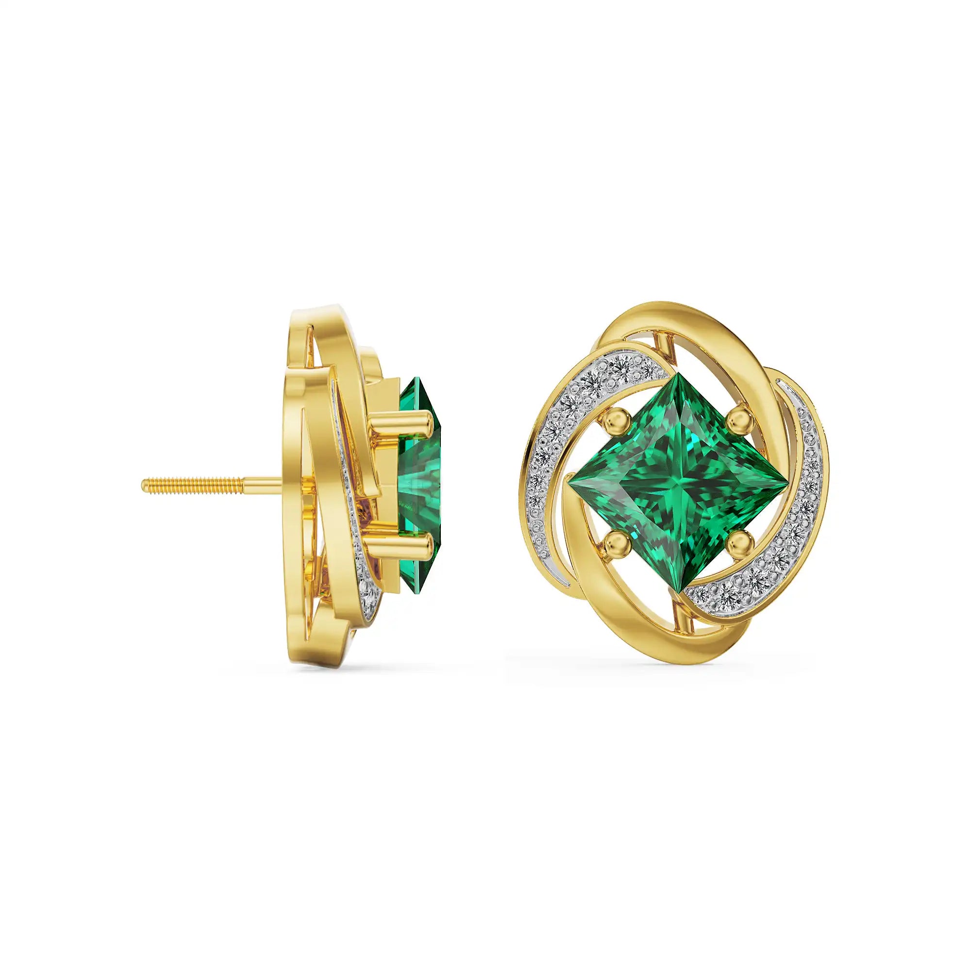 Emerald Aura Knot Lab Grown Diamond Earrings