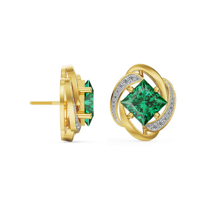 Emerald Aura Knot Lab Grown Diamond Earrings