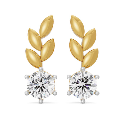 Leafy Solitaire Studs front view in 9KT
