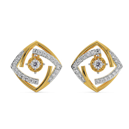 Square Styled Diamond Earrings Front view