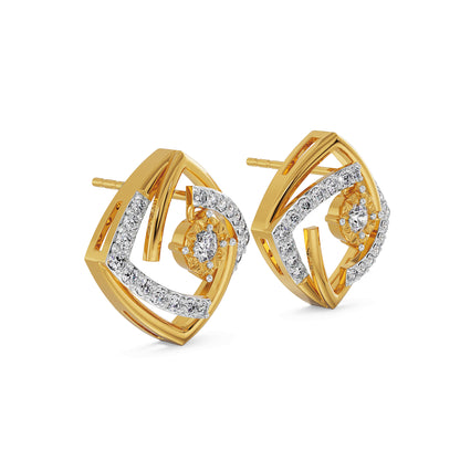 Square Styled Diamond Earrings Side view