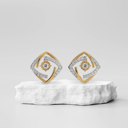 Square Styled Diamond Earrings Prospective View