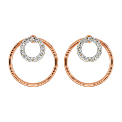 Round in Round Diamond Earrings Front view in 9KT