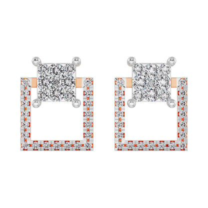 Timeless Square Diamond Earrings Front view in 9KT
