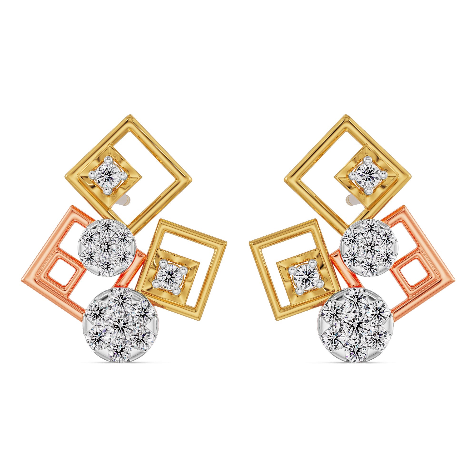 Geometrical Diamond Earrings front view in 9KT