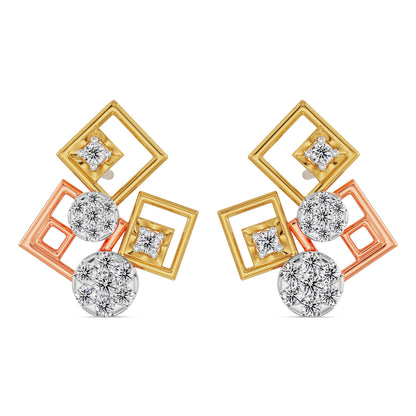 Geometrical Diamond Earrings front view in 9KT