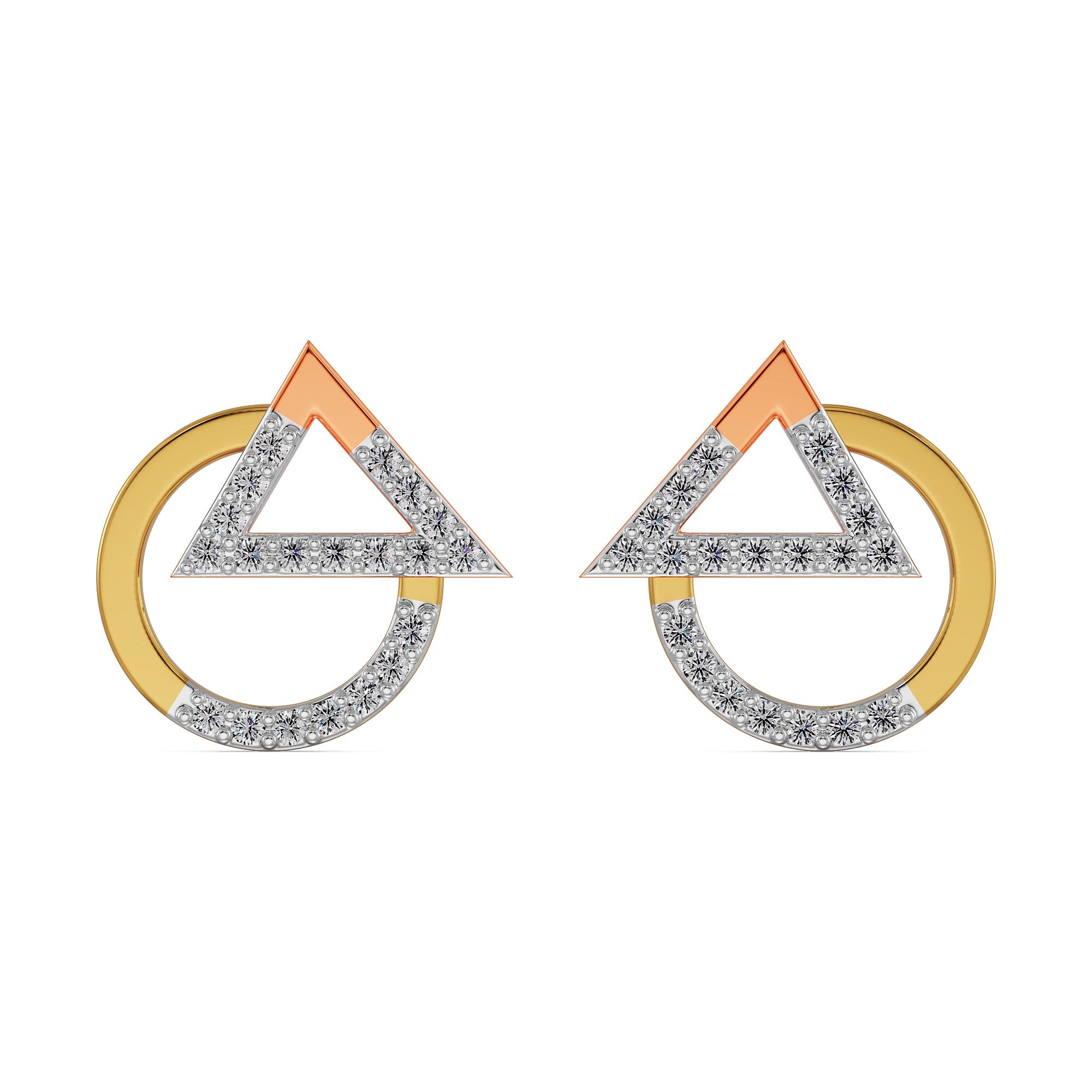 Modern Diamond Duo Earrings Front View in 9KT